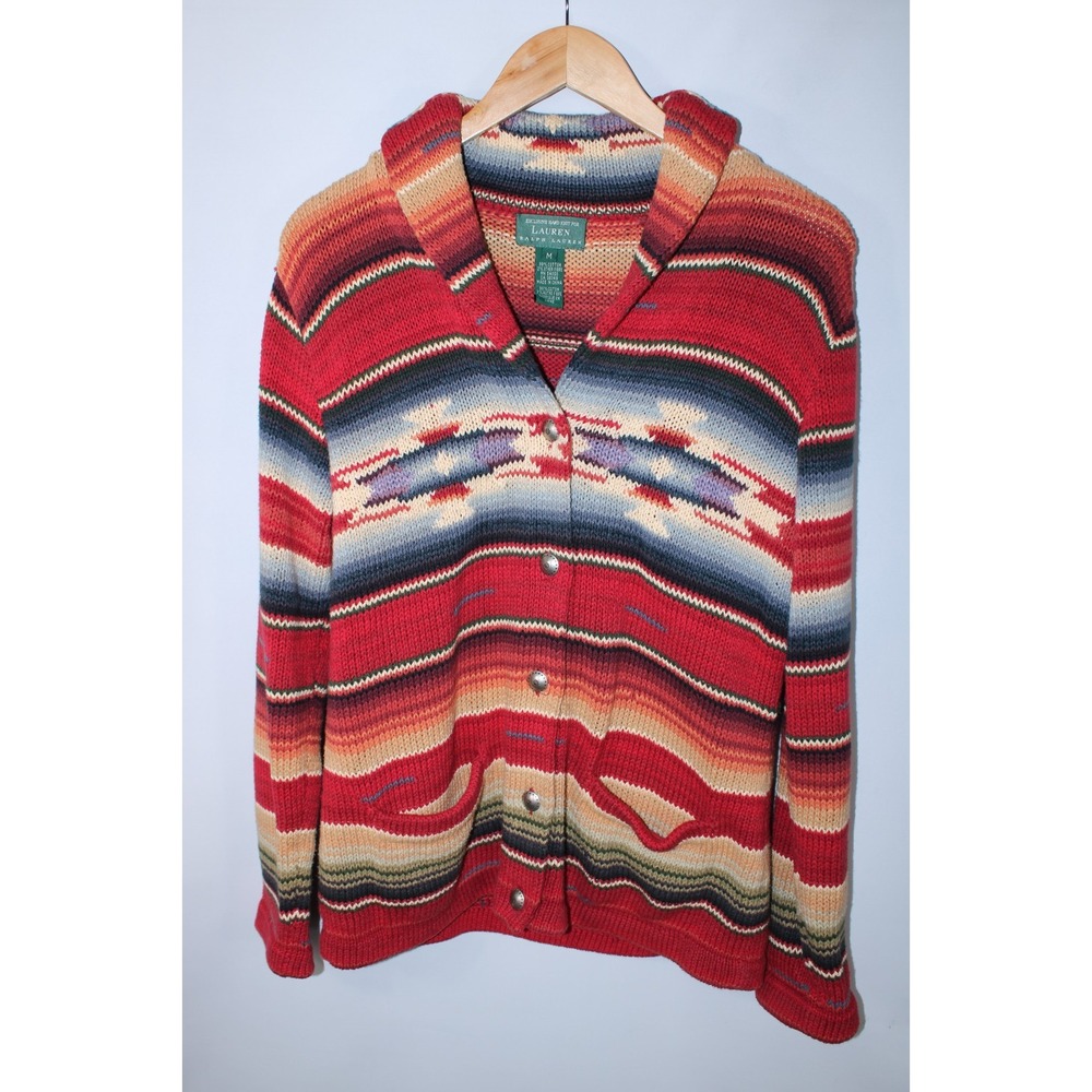 Ralph Lauren Women's Medium Aztec Navajo Hand Knit Vintage Cardigan RARE